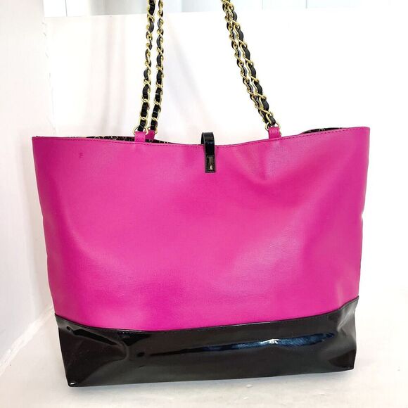 y2k Vintage Juicy Couture Hot Pink Black Patent Leather Tote Bag Purse - Picture 4 of 8